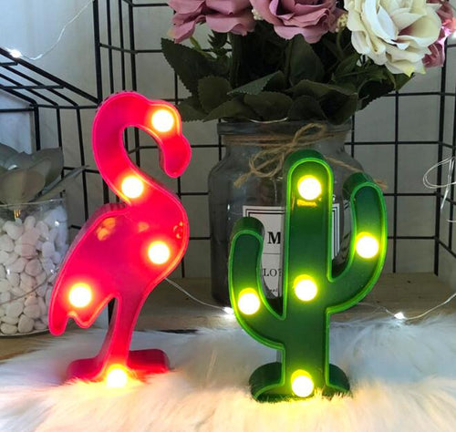 Night Lamps in the Form of Cactus and Flamingo
